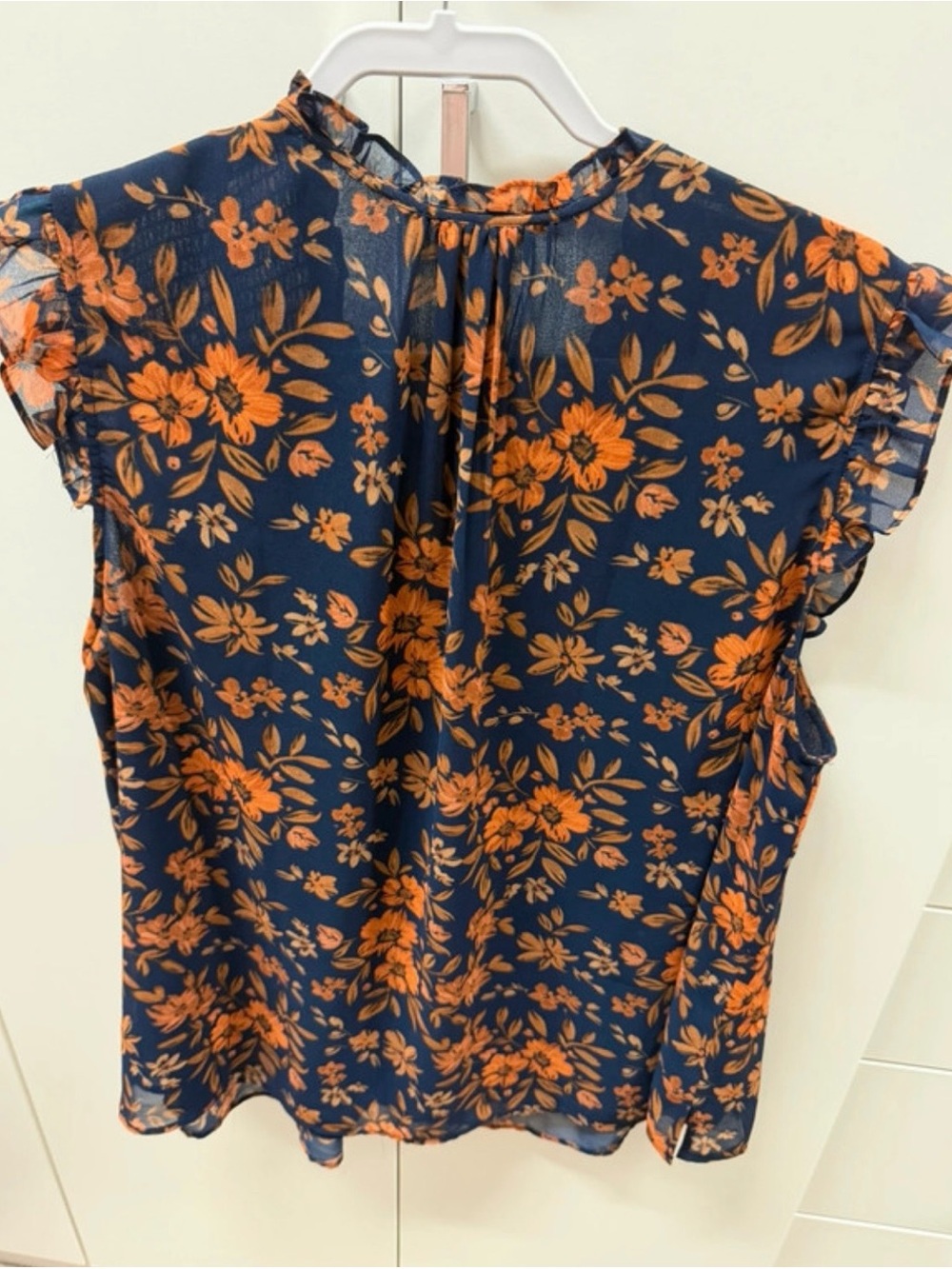 Daniel Rainn Navy Sleeveless V-Neck Blouse with Orange Floral Print, 3X - Picture 10 of 10